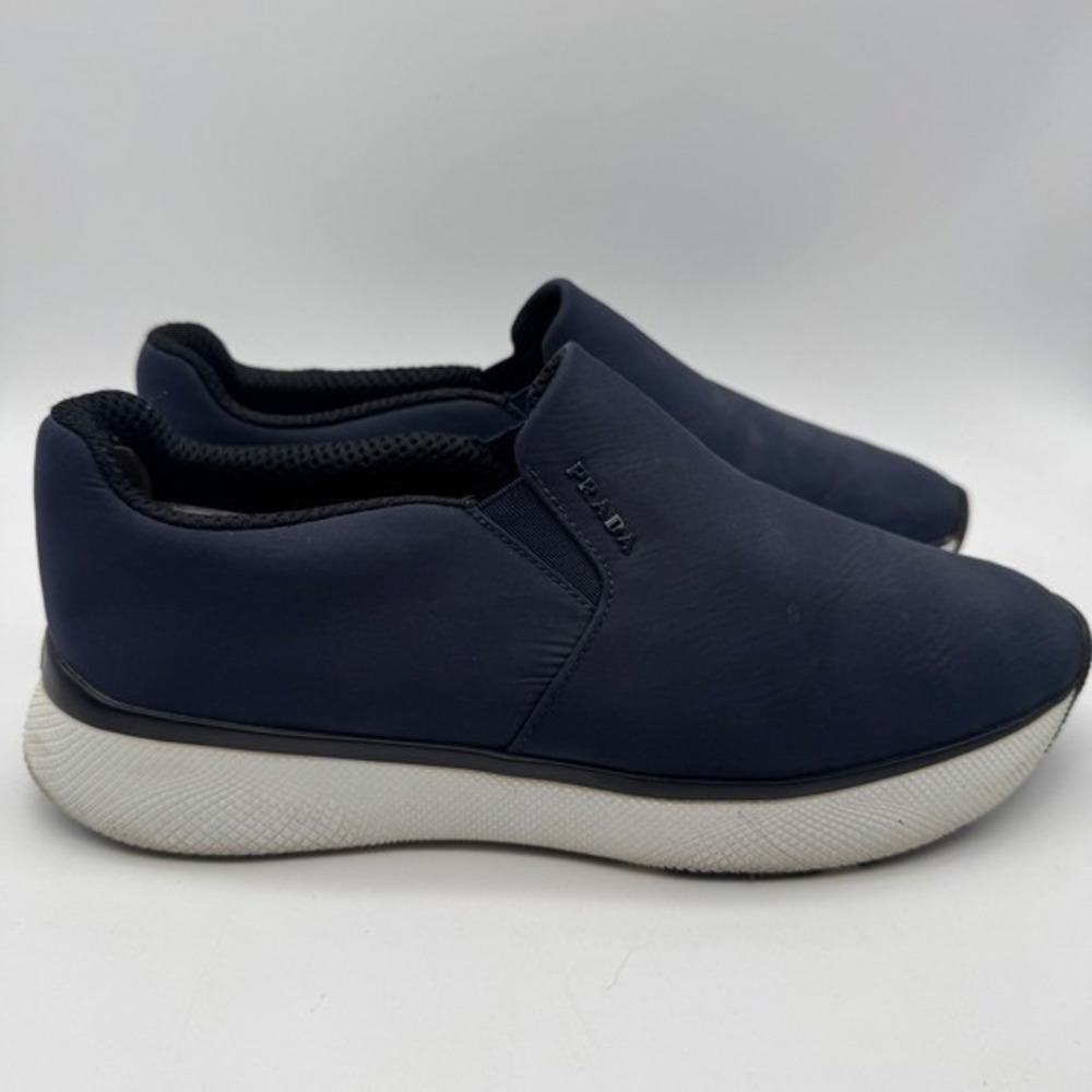 PRADA Comfy Blue Slip On Nylon Fabric Athletic‎ Sneaker Shoes 37/6 US